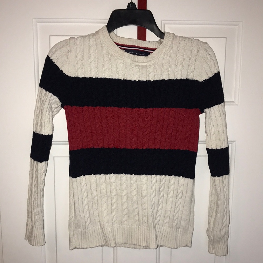 Stripped Tommy Hilfiger sweater Size:M Colors: white,red, dark blue